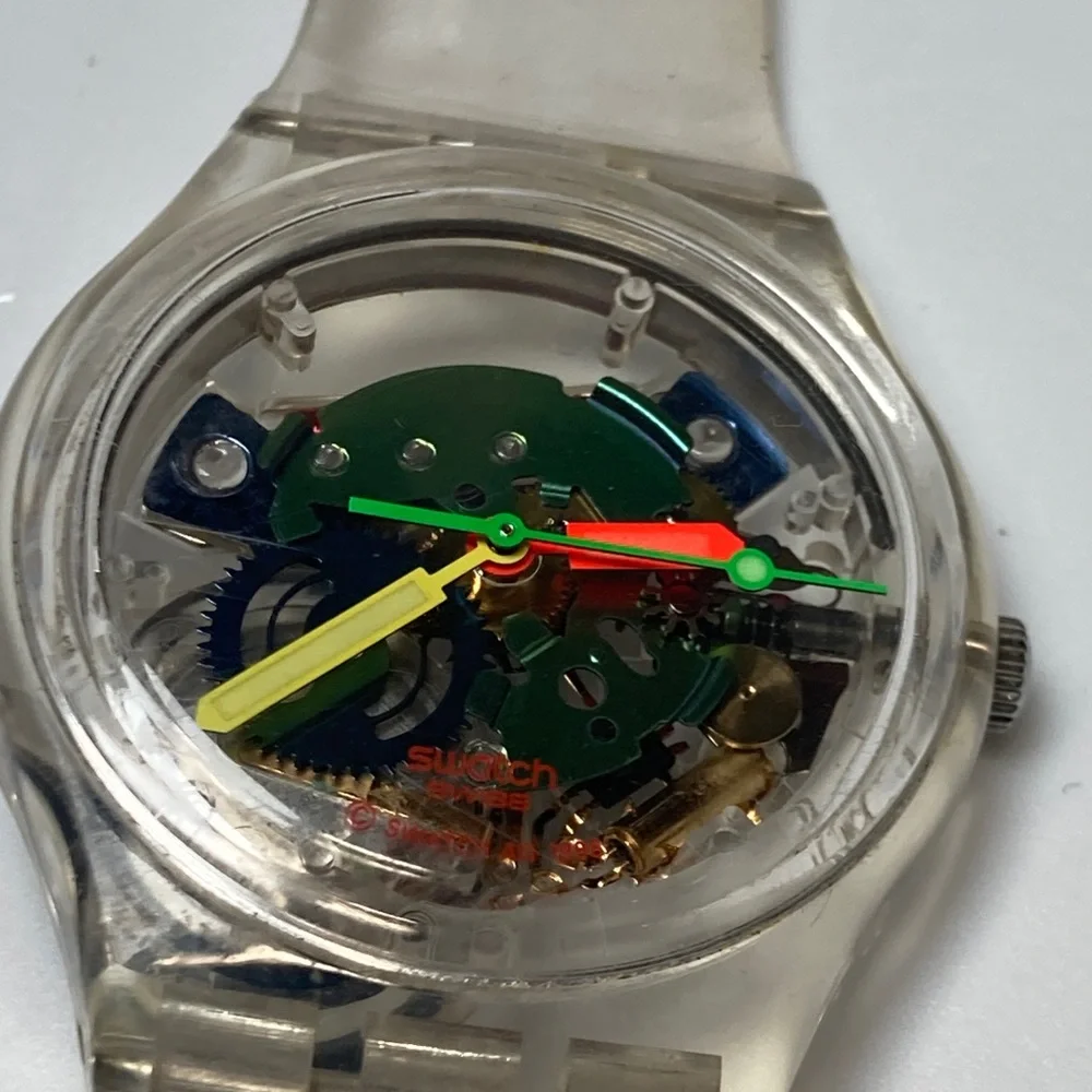 Swatch GZ159 jelly skeleton piano, clear strap and case, new battery, Y2K